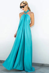 Ofelia Satin Halter Loop Maxi Dress - View 7 | TEVQA