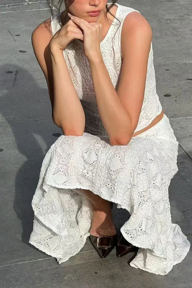 Crochet knit midi skirt set - View 9 | TEVQA
