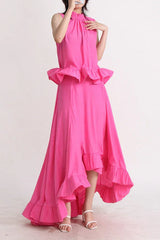 Sleeveless Ruffle Mock Neck Top and Skirt Set - View 6 | TEVQA