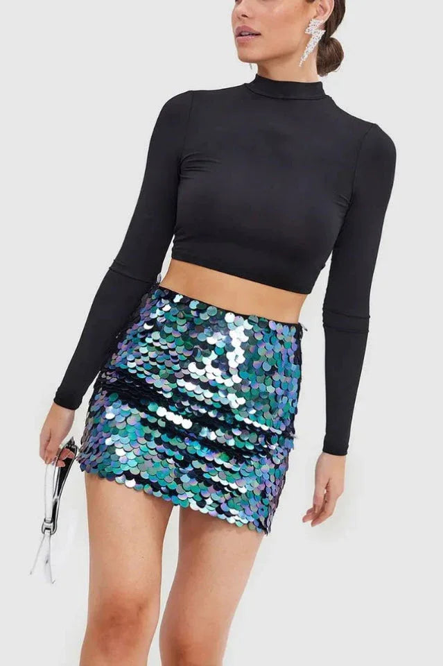 Oval Sequin Mini Skirt - View 7 | TEVQA