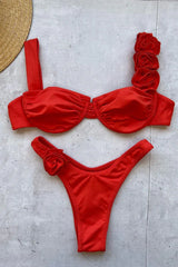 Ruched bikini set with floral accents and sweetheart neckline - View 12 | TEVQA