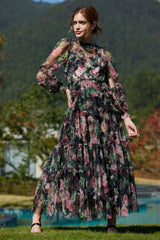 Floral Chiffon A-Line Dress - View 7 | TEVQA