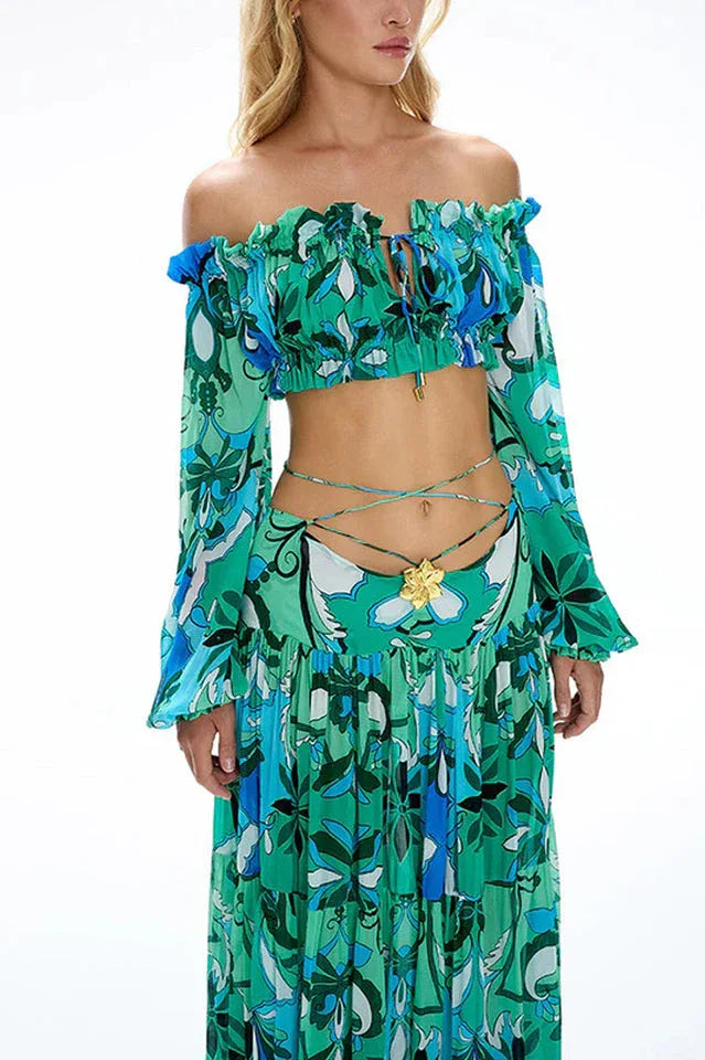 Adelise Off Shoulder Floral Skirt Set - TEVQA