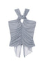 Gray ruched halter top with O-ring detail - View 7 | TEVQA