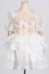 Alix Puff Shoulder Tiered Mini Dress | Dress In Beauty