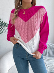 Colorblock cable knit sweater - View 14 | TEVQA