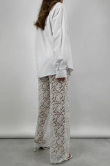 Lace Wide Leg Trousers - View 6 | TEVQA