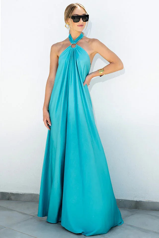 Ofelia Satin Halter Loop Maxi Dress - View 6 | TEVQA
