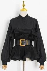 Athina Pleated Ruffle Waist Belt Blouse - View 7 | TEVQA