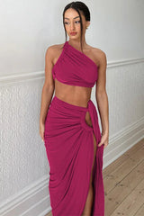 Viera Hollow Backless Split Dress Set - TEVQA