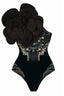 One shoulder swimsuit with tropical print and floral applique, paired with a matching skirt. - View 10 | TEVQA