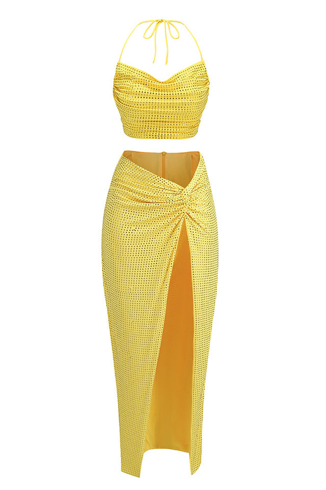 Solvia Halter Neck Pleated Diamond Set | Dress In Beauty