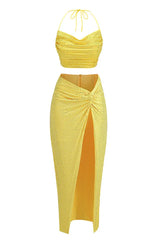 Solvia Halter Neck Pleated Diamond Set - TEVQA