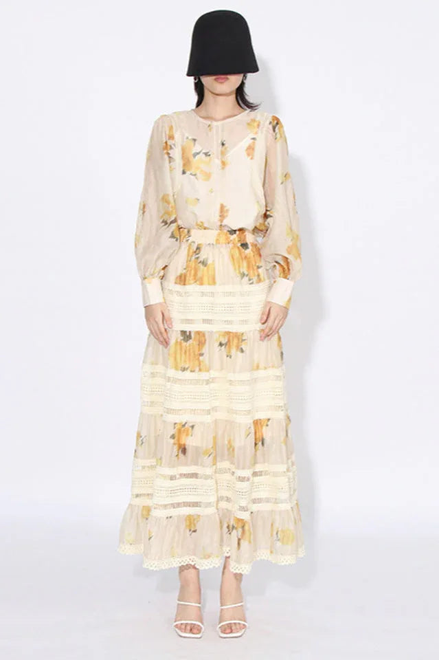 Floral Maxi Dress with Puff Sleeves - View 6 | TEVQA