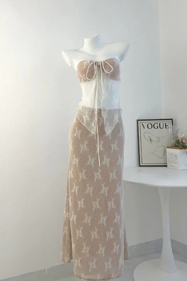 Floral lace top and skirt set - View 9 | TEVQA