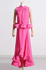 Sleeveless Ruffle Mock Neck Top and Skirt Set - View 8 | TEVQA