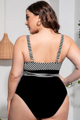 Striped Tie Waist One Piece Swimsuit - View 8 | TEVQA
