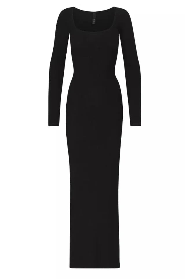 Ribbed Knit Square Neck Maxi Dress - View 17 | TEVQA
