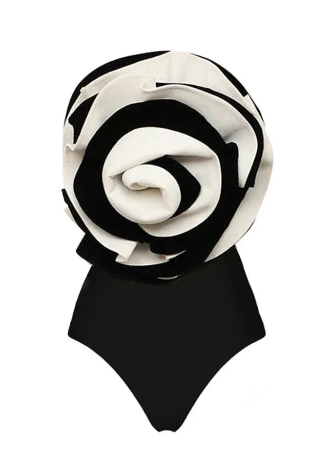 Camilla Resort Set featuring a 3D rose one-piece swimsuit and ruffled maxi skirt - View 6 | TEVQA