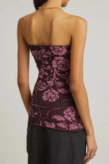 Ribbed floral print strapless tube top - View 6 | TEVQA