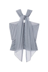 Gray ruched halter top with O-ring detail - View 8 | TEVQA