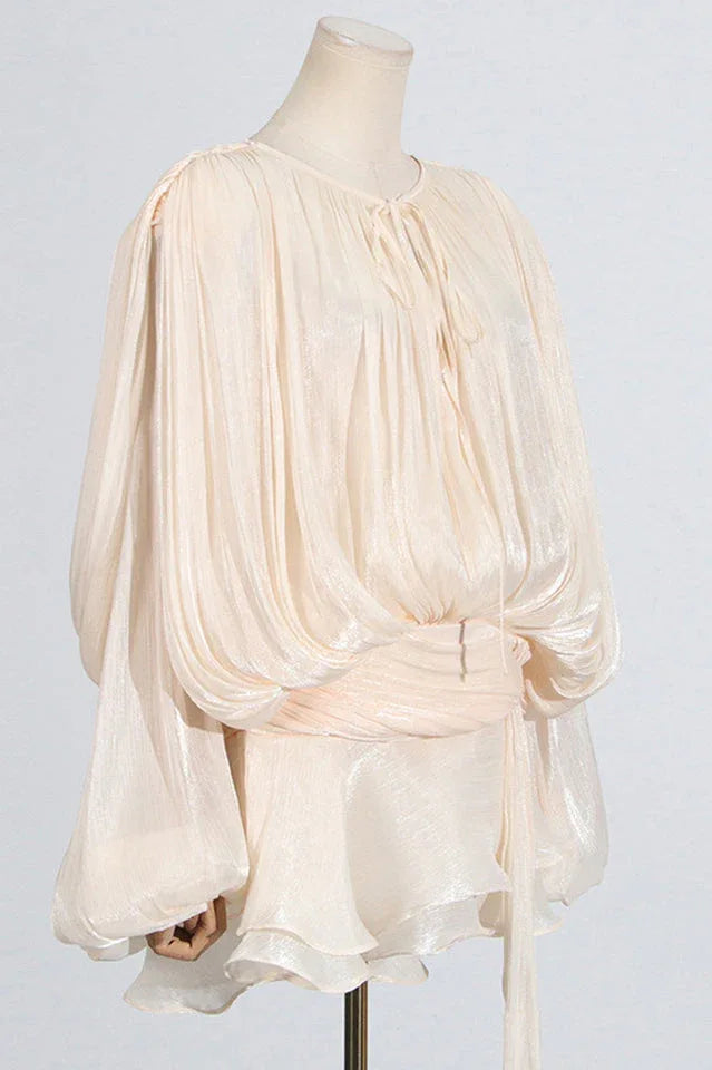 Apricot Ruffled Mini Dress with Flowing Silhouette - View 7 | TEVQA