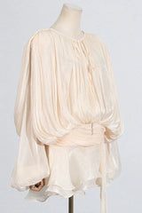 Apricot Ruffled Mini Dress with Flowing Silhouette - View 7 | TEVQA