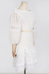 Raina White One-Shoulder Embroidered Set - View 6 | TEVQA