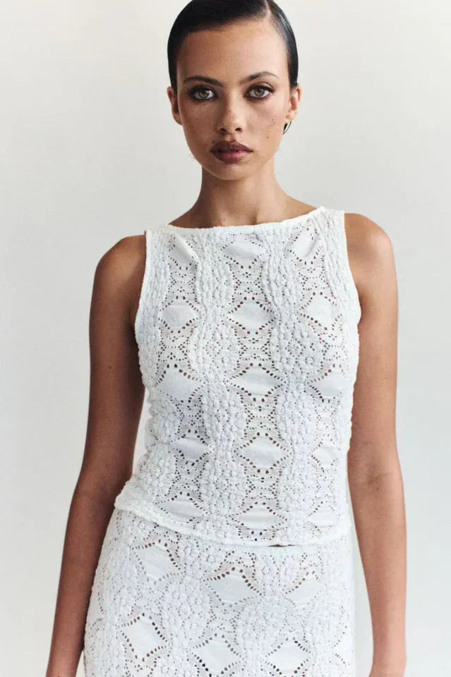 Crochet knit midi skirt set - View 6 | TEVQA