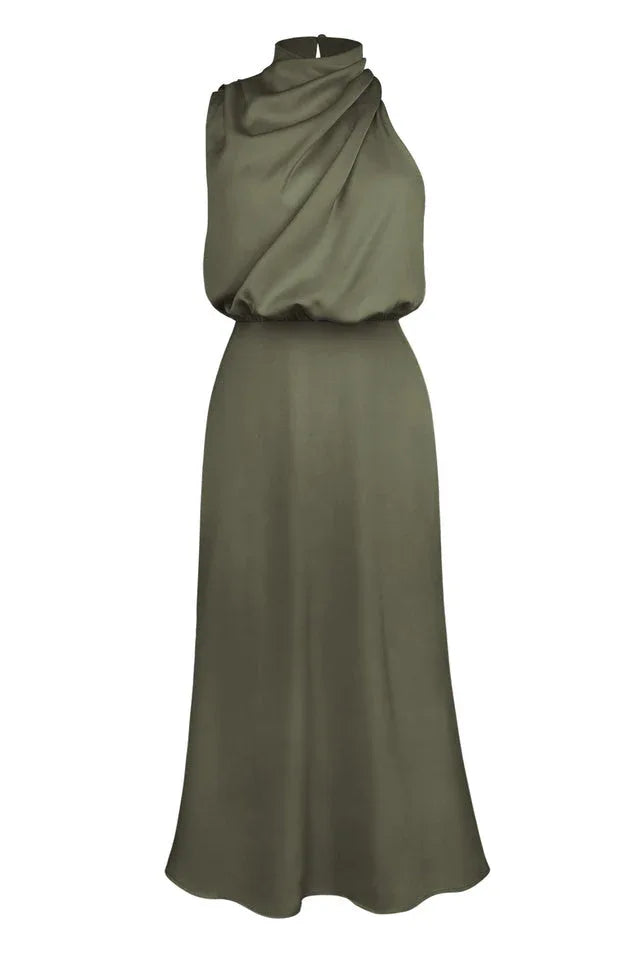 Satin Halter Neck Midi Dress - View 49 | TEVQA