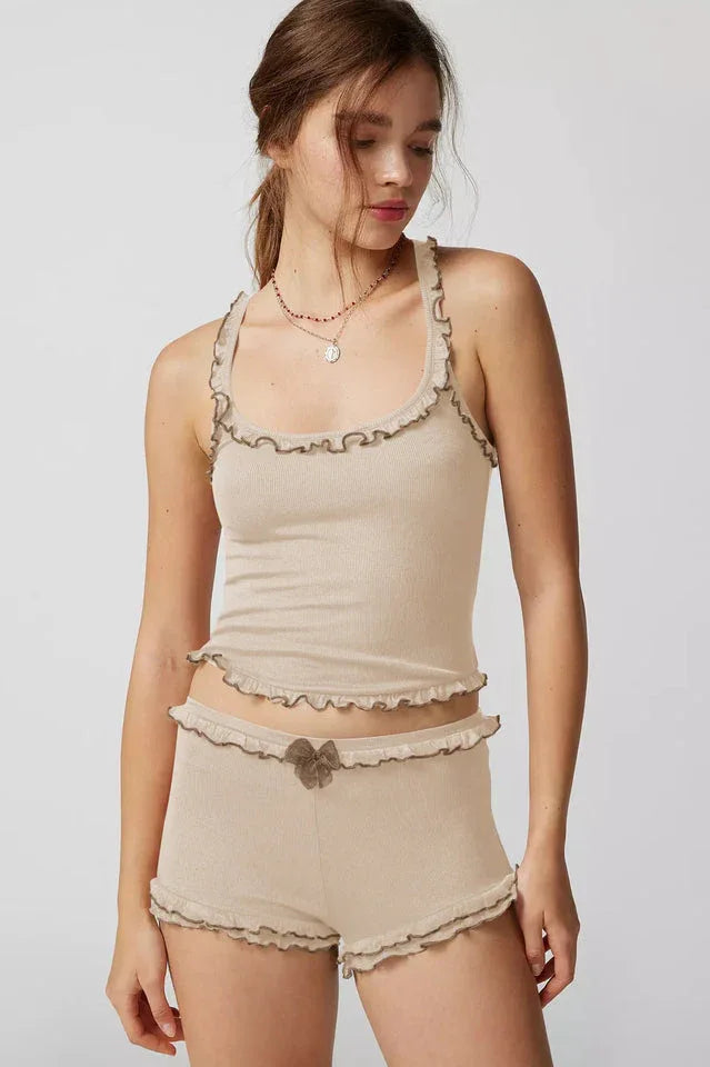 Ribbed knit corset top and shorts set - View 11 | TEVQA