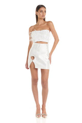 White feather sequin crop top and mini skirt set - View 6 | TEVQA
