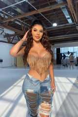 Sparkling Crystal Chainmail Crop Top - Backless Rhinestone Metal Mesh Cami - TEVQA