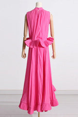 Sleeveless Ruffle Mock Neck Top and Skirt Set - View 10 | TEVQA