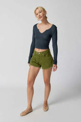Coquette Ribbed Knit Crop Top - TEVQA