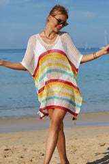 Rainbow Stripe Openwork Slit Cover Up - View 12 | TEVQA