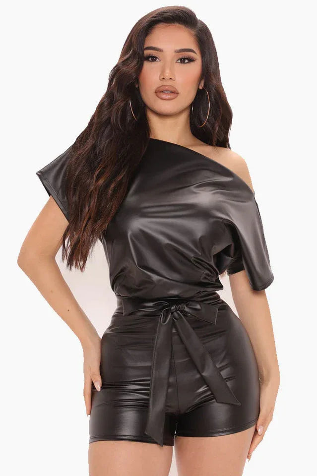 PU Leather Romper - TEVQA