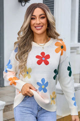 Retro floral knit pullover sweater - View 7 | TEVQA
