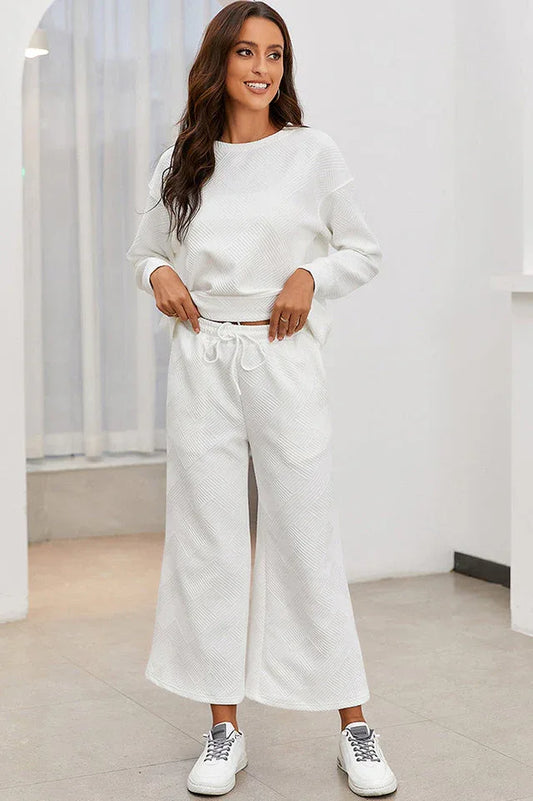Textured Long Sleeve Top & Pants Set - TEVQA