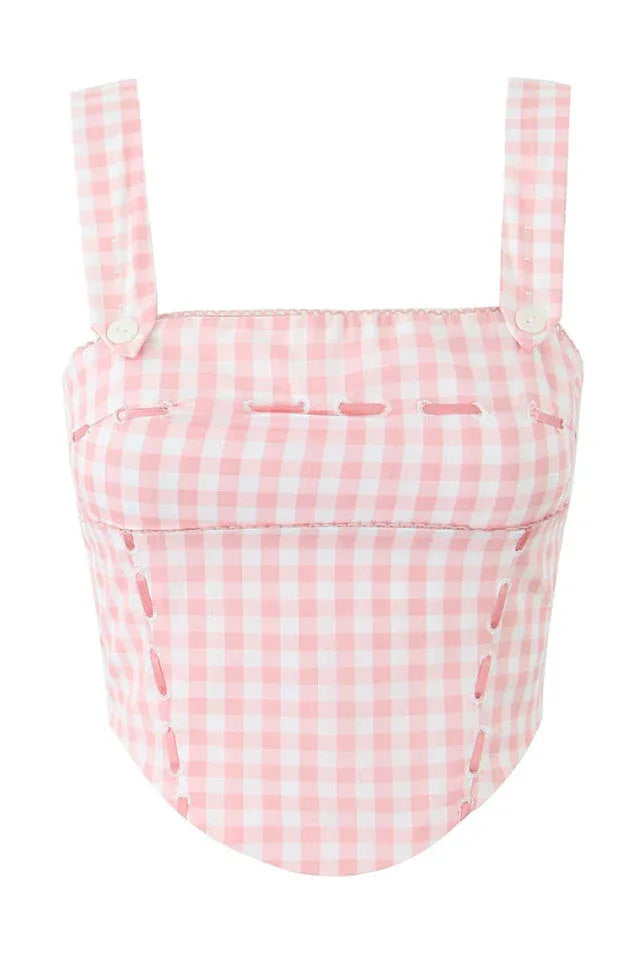 Gingham Corset Top - View 11 | TEVQA