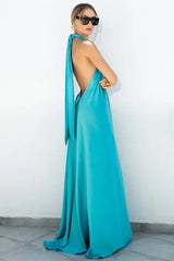 Ofelia Satin Halter Loop Maxi Dress - View 8 | TEVQA