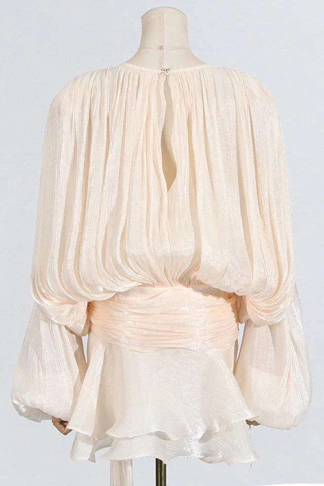 Apricot Ruffled Mini Dress with Flowing Silhouette - View 8 | TEVQA