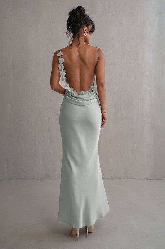 Ivory Floral Trims Satin Gown | Dress In Beauty