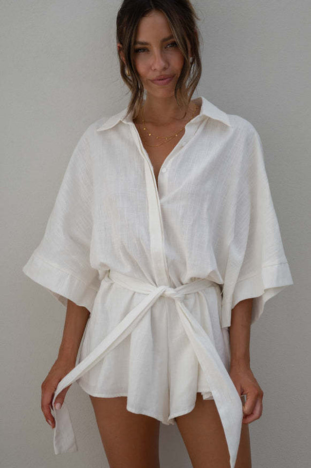 Loose Sleeve Tie Waist Romper | Dress In Beauty