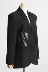 Tuxedo dress with sheer detail - View 6 | TEVQA