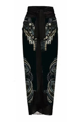 One shoulder swimsuit with tropical print and floral applique, paired with a matching skirt. - View 11 | TEVQA