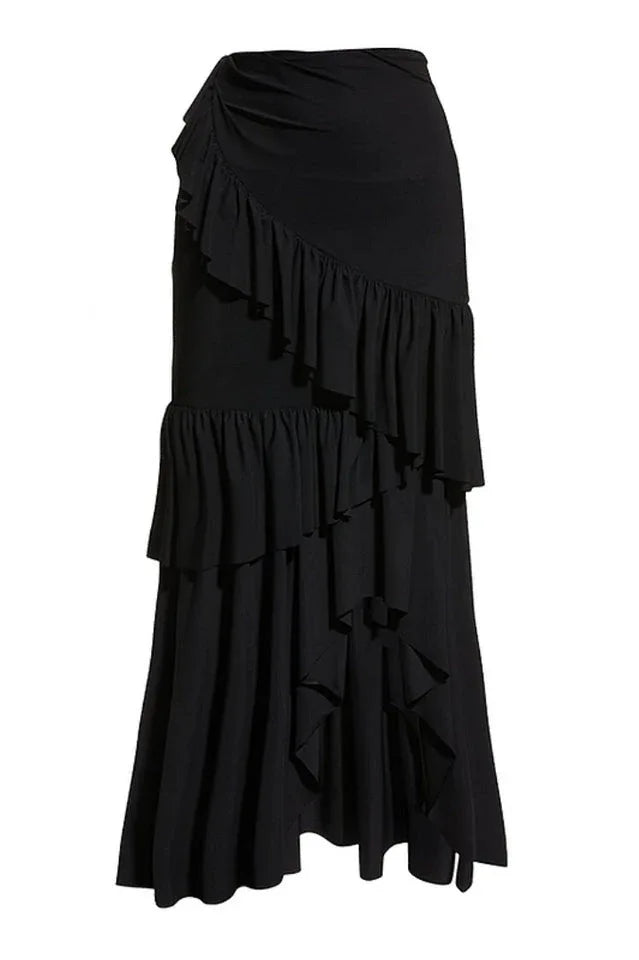 Camilla Resort Set featuring a 3D rose one-piece swimsuit and ruffled maxi skirt - View 7 | TEVQA