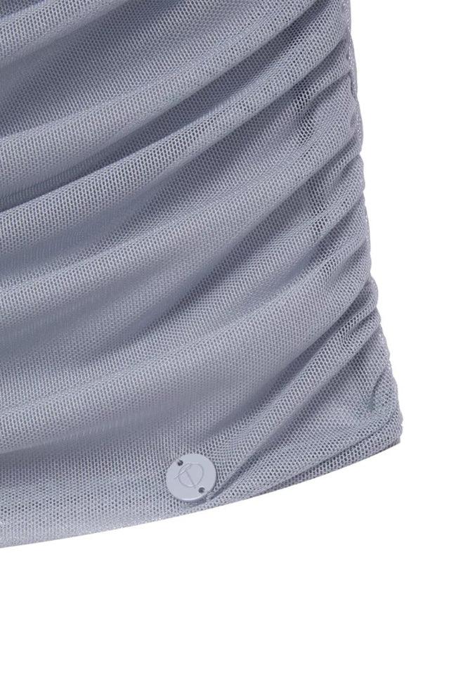 Gray ruched halter top with O-ring detail - View 9 | TEVQA