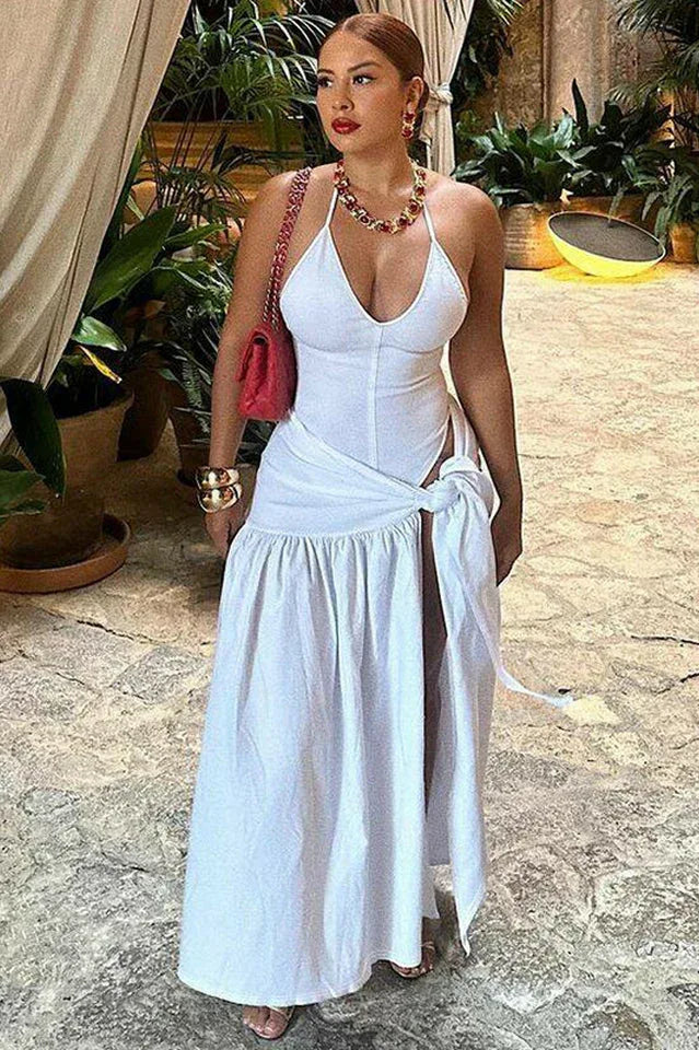 V-Neck Bodysuit Wrap Skirt Set - TEVQA