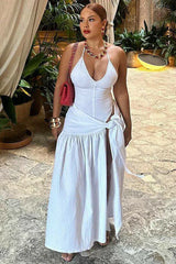 V-Neck Bodysuit Wrap Skirt Set - TEVQA